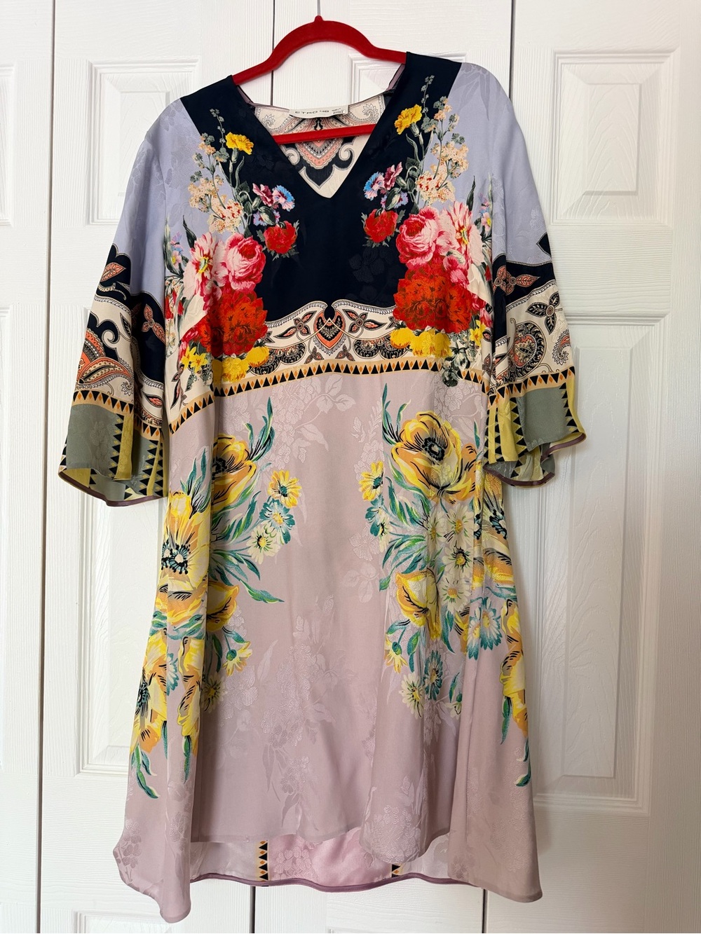 ETRO Silk Blend Midi Dress with Boho Floral Print Made in Italy Size 12